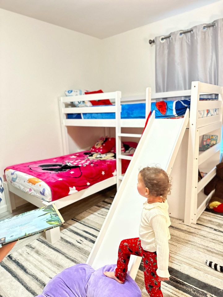 Harper Kids Bunk Bed with Slide Built in Shelving Custom Kids Furniture