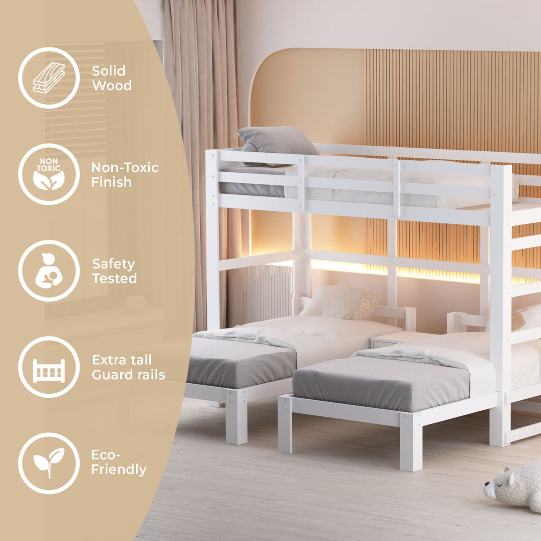 White wooden shops triple bunk bed