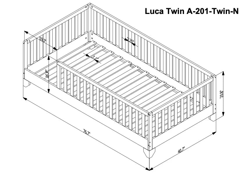 Luca White Montessori Floor Bed with Rails