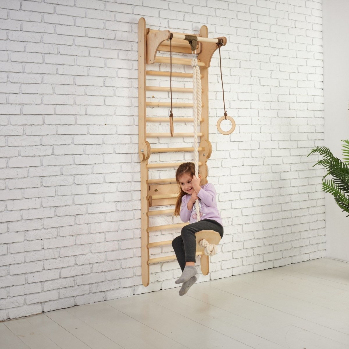 Wooden Swedish Wall / Climbing ladder for Children + Swing Set Goodevas