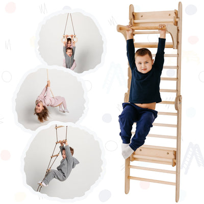 Wooden Swedish Wall / Climbing ladder for Children + Swing Set Goodevas