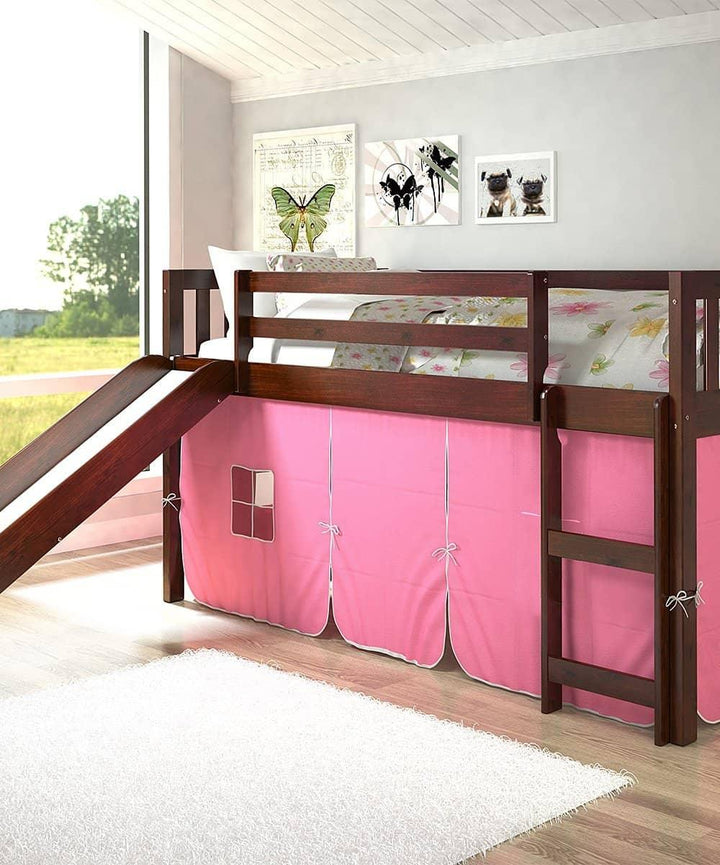 Child bunk bed with slide and tent best sale